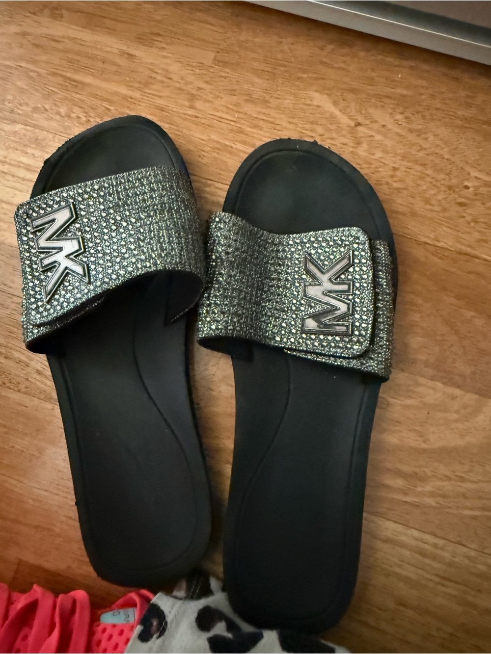 Michael Kors Black Slide Sandals with Sparkle Strap